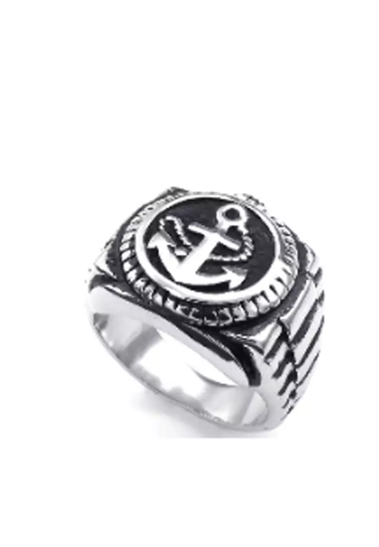 Accessories Cincin Pria Anchor Premium Stainless-Steel Ring Silver