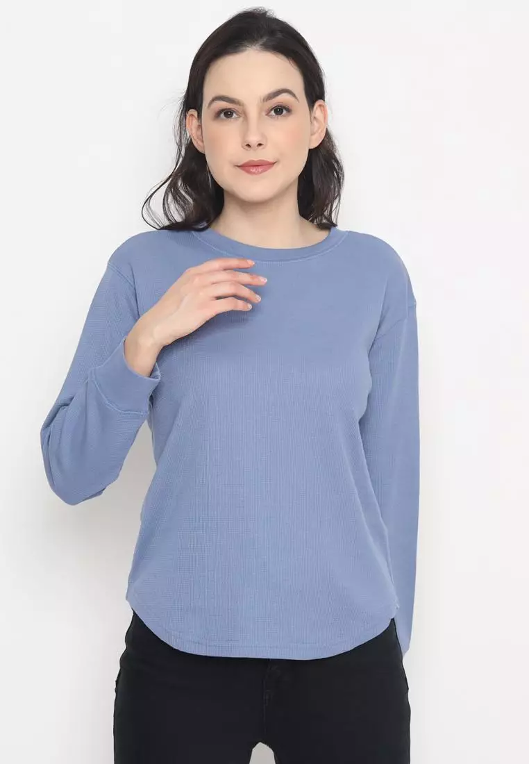 MATSUDA Kaos Polos Wanita Waffle Lengan Panjang Cotton Liv