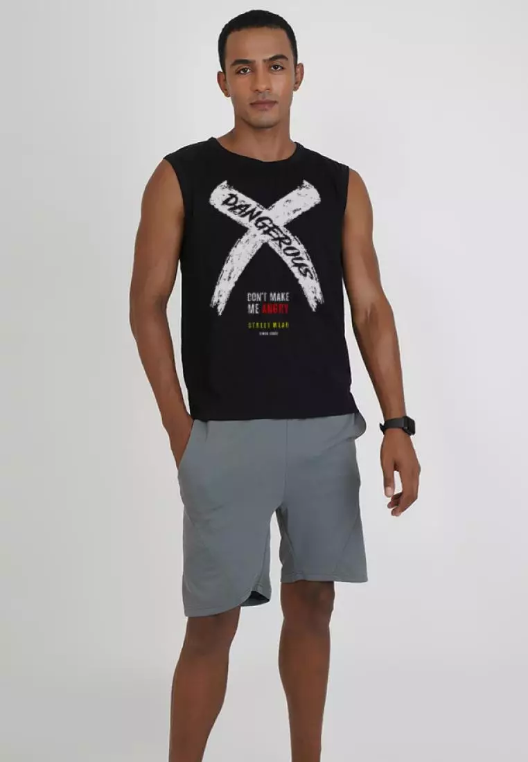 Dangerous Graphic 黑色棉质无袖健身/训练背心