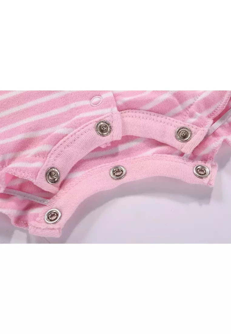Baby Girl Romper Pink Stripes w Embroidered Little Mouse