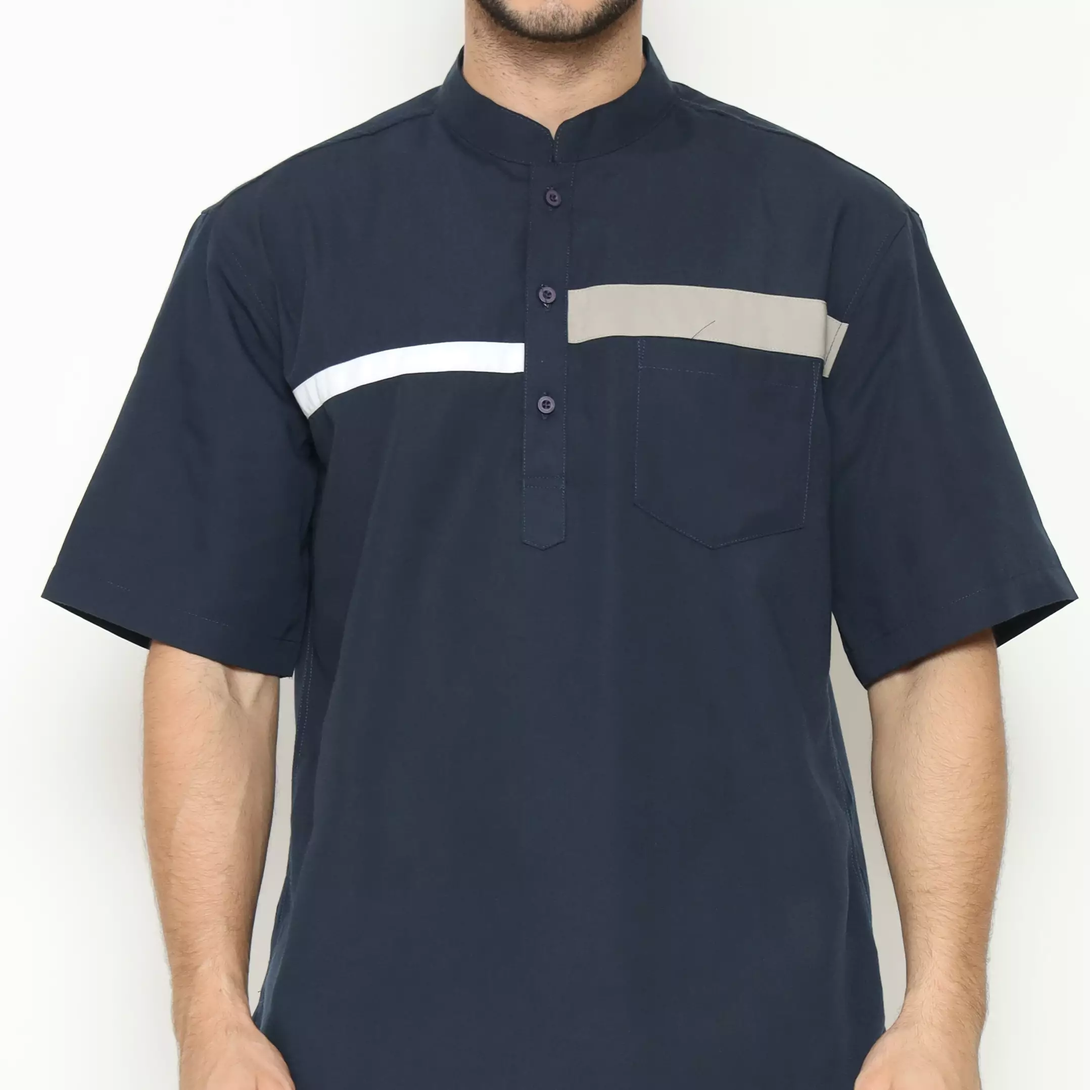 AMK Kemeja Koko Pria Lengan Pendek KK BB 005 S/s Cap 6 Navy