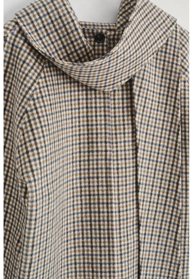 CHECKED DOUBLE-FACED WOOL SCARF BLOUSE