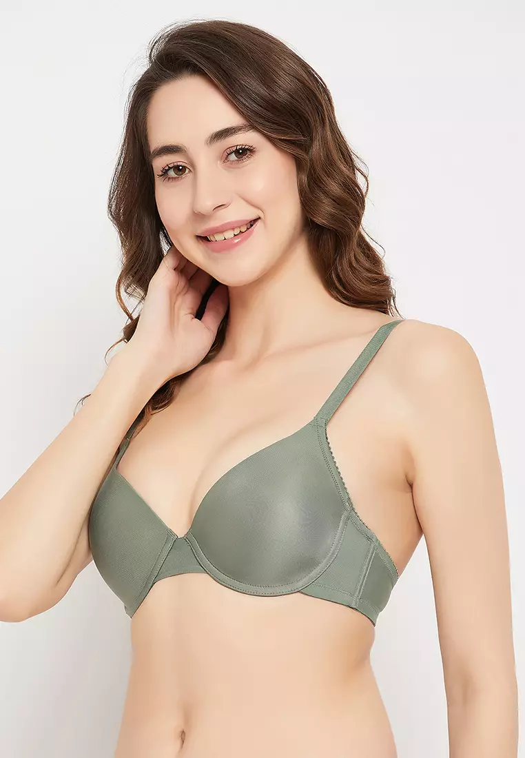 Clovia Level 1 Push-Up Padded Underwired Demi Cup T-shirt Bra in Sage Green