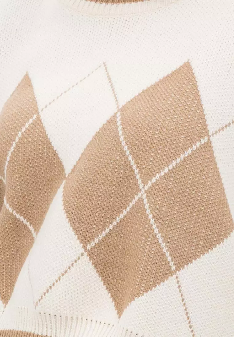 Diamond Crop Sweater in Beige