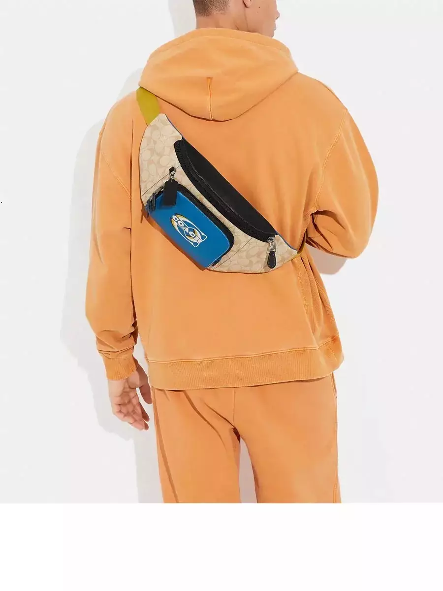 CH587 Signature Block Track Belt Bag Light Khaki Blue Jay Multi