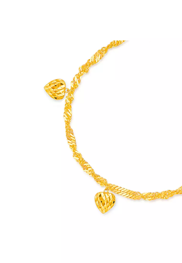 375/9K Gold Wave Chain Bracelet with Love T034