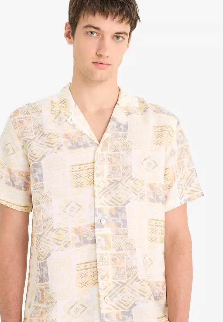 Regular Fit Apache Collar Patterned Short Sleeve Shirt E2315Ax25Sm