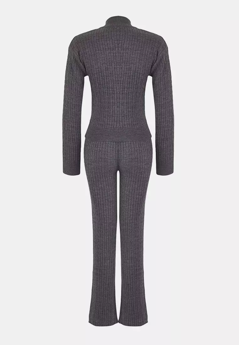 Anthracite Zippered Knitwear Bottom Top Set
