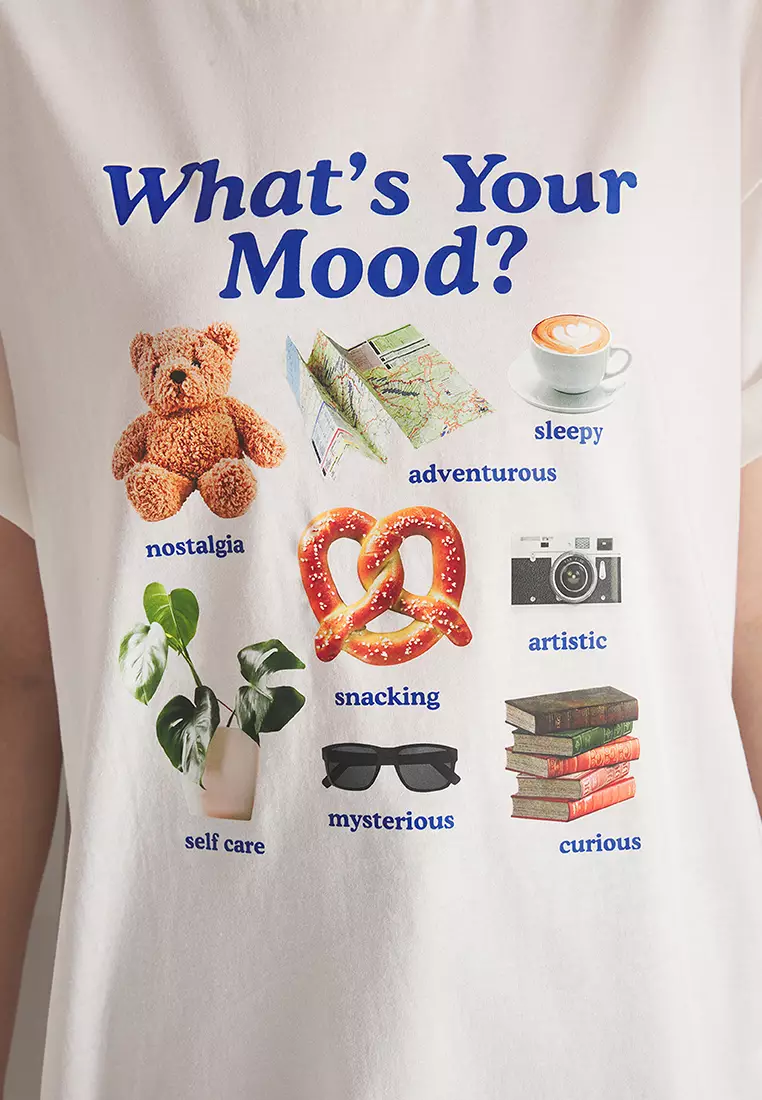Ecru 100% Cotton Oversize/Wide Pattern Printed Knitted T-Shirt TWOSS25TS00166