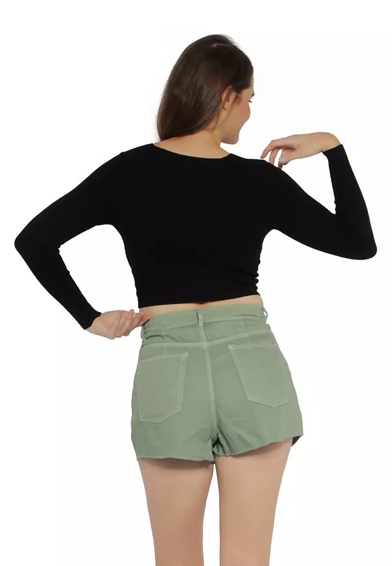 Celana Pendek Denim Mid Rise Hijau