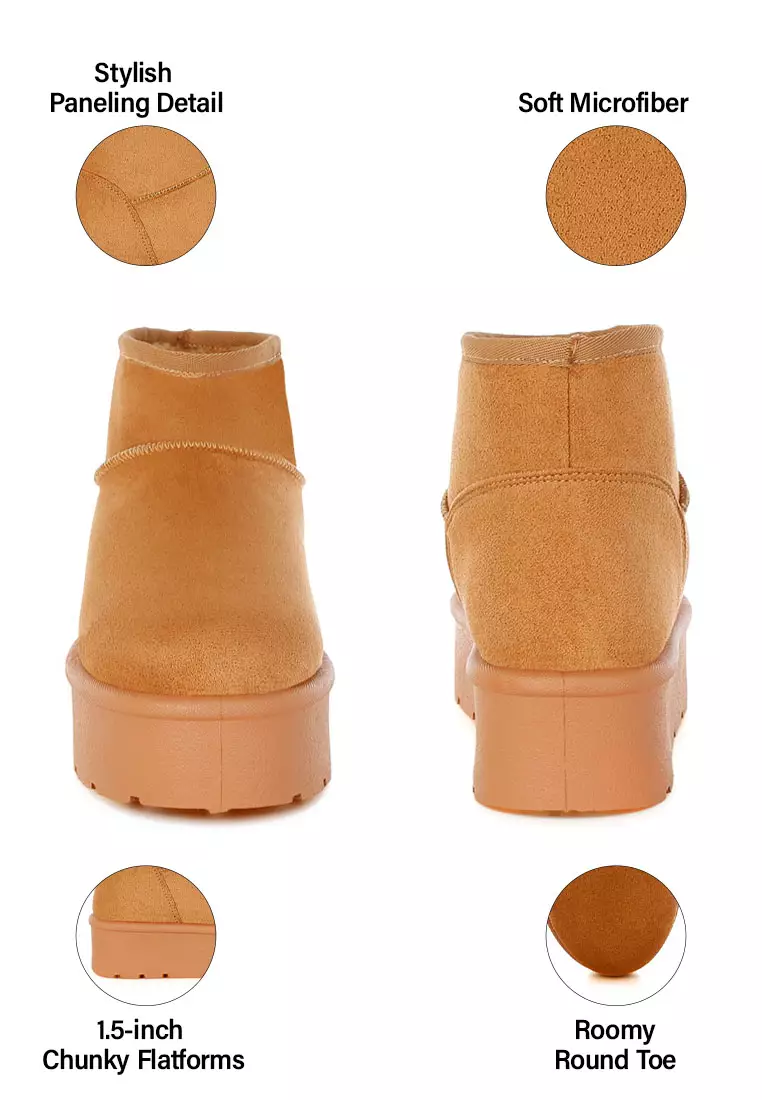 Soft Microfiber Snow Boots in Tan