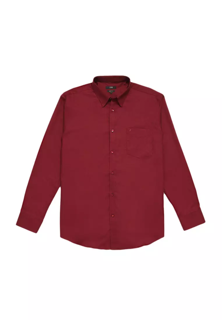 Jobb Brioni Kemeja Pria Lengan Panjang Regular Fit Maroon 3