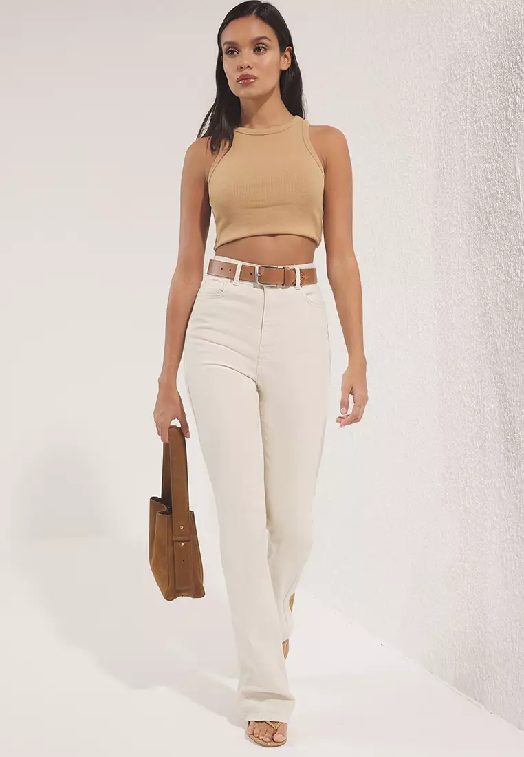 Ecru High Waist Flare Jeans TWOSS25JE00101