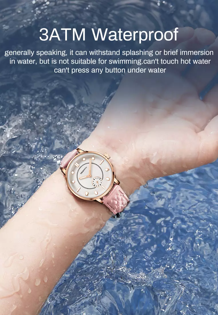 Jam Tangan Wanita Original Anggun Bercahaya Tali Kulit Mode Jam Tangan Cewek pinkwhite