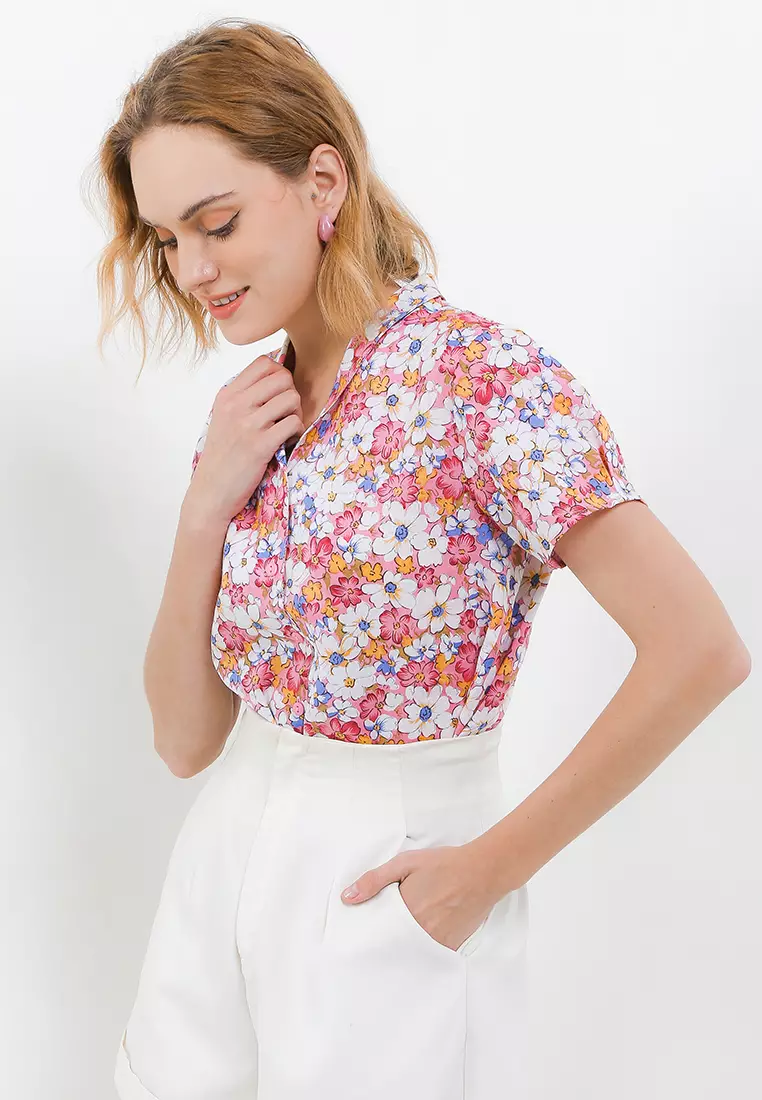 Erina Blouse In Pink Floral Print