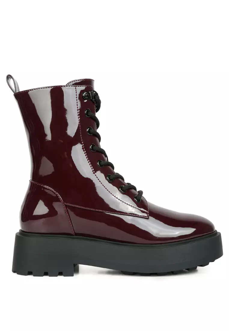 Discount on London Rag  shoes - SKU: Burgundy Faux Leather Ankle Biker Boots