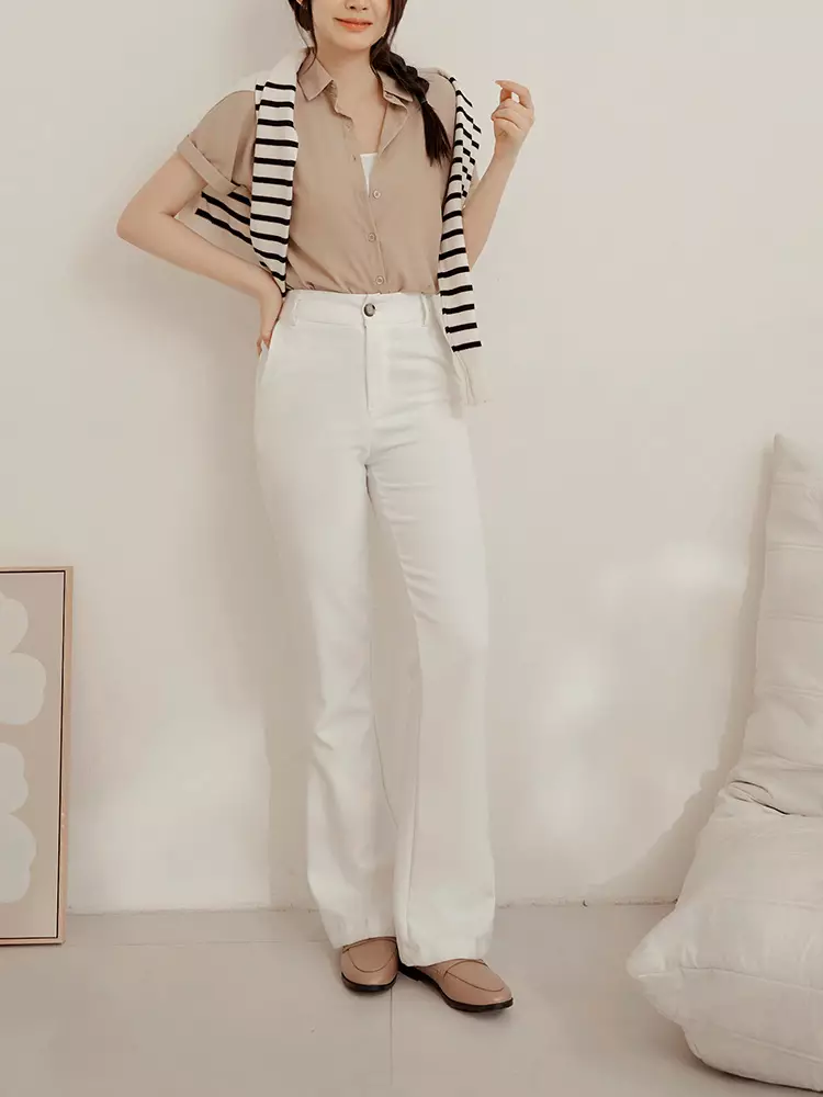 Wrinkle-resistant solid color short sleeve open-front shirt [AB19464]