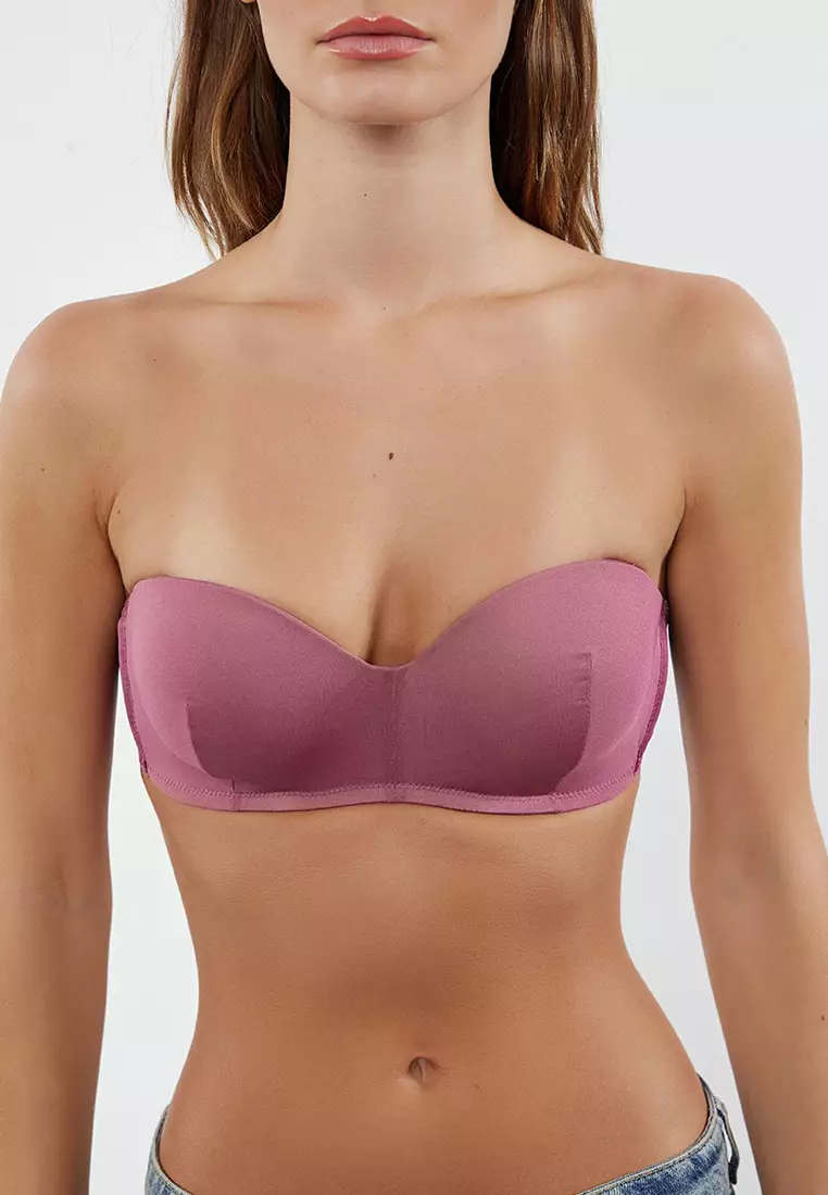 Dusty Rose-Skin 2 Pack String Strapless Padded Full Cup Balconet Knitted Bra THMSS21SU0141