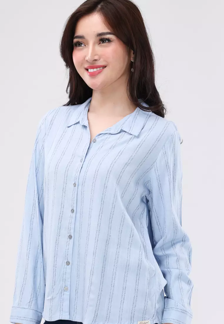 Printed Soft Linen Long Sleeves Blouse In Long Back Hem
