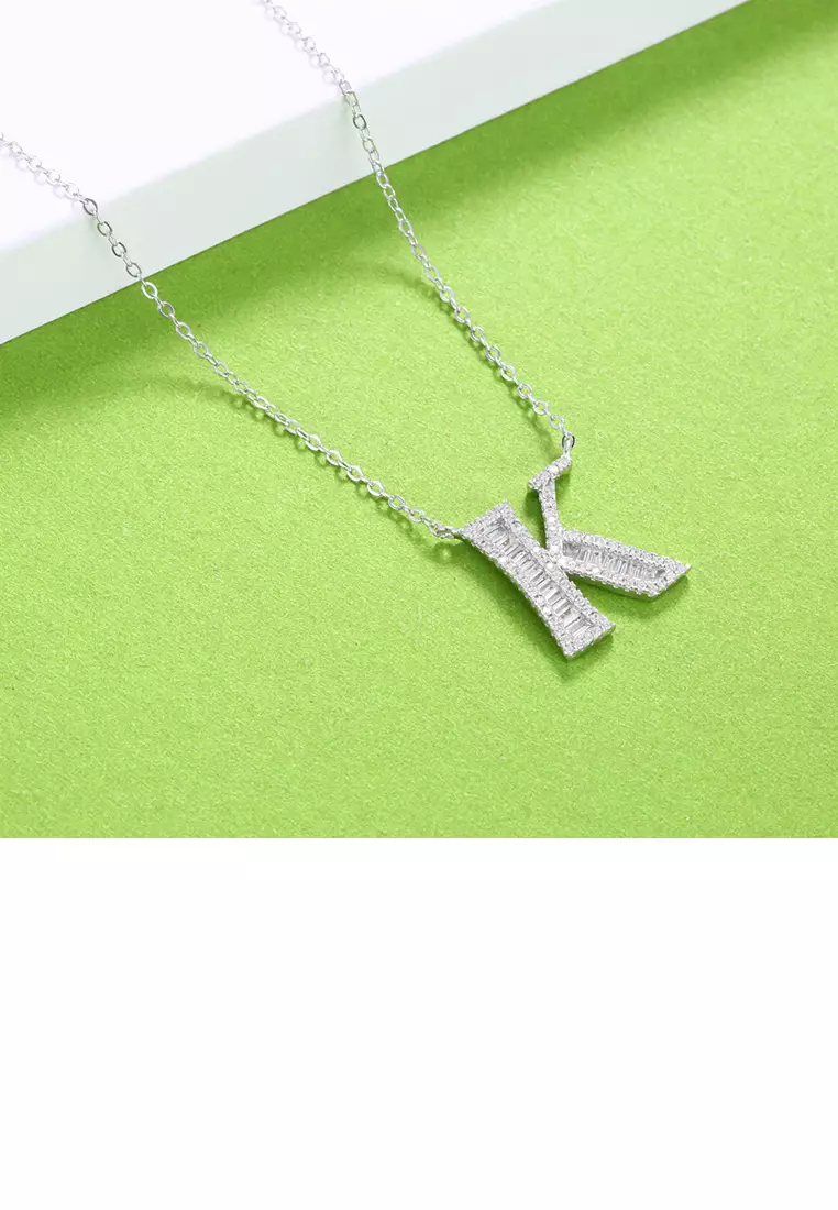 925 Sterling Silver Fashion Personality English Alphabet K Cubic Zircon Necklace