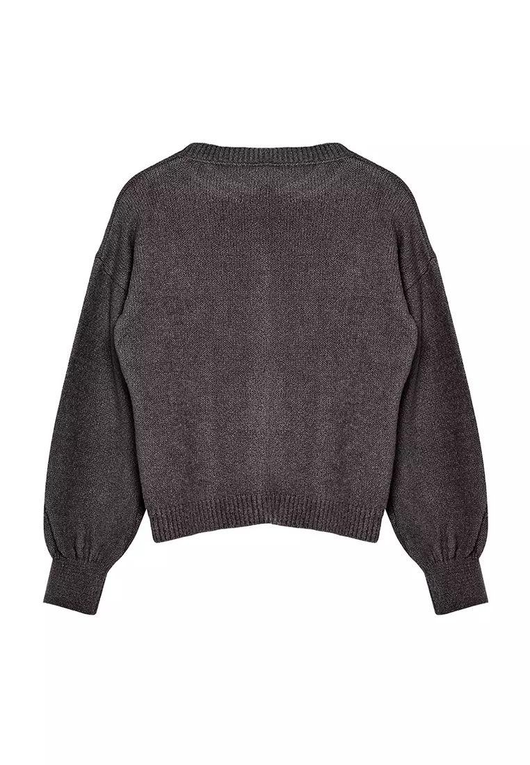 Anthracite Button Detailed Soft Texture Knitted Cardigan