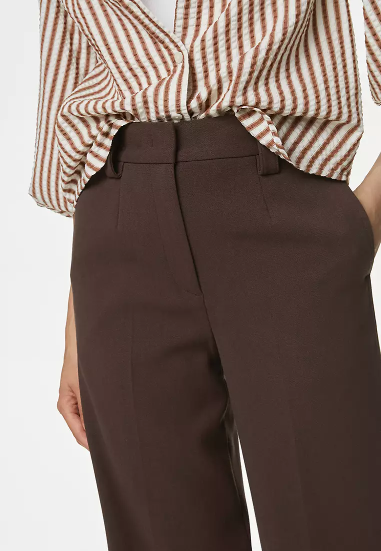 Crepe Tab Detail Wide Leg Trousers