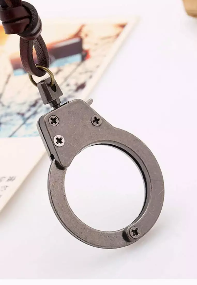 HandCuff Leather Necklace Kalung Pria Silver