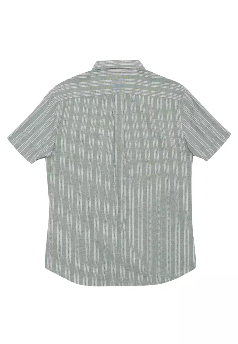 Men's Linen Cotton Poplin Short Sleeves Stripe Shirt