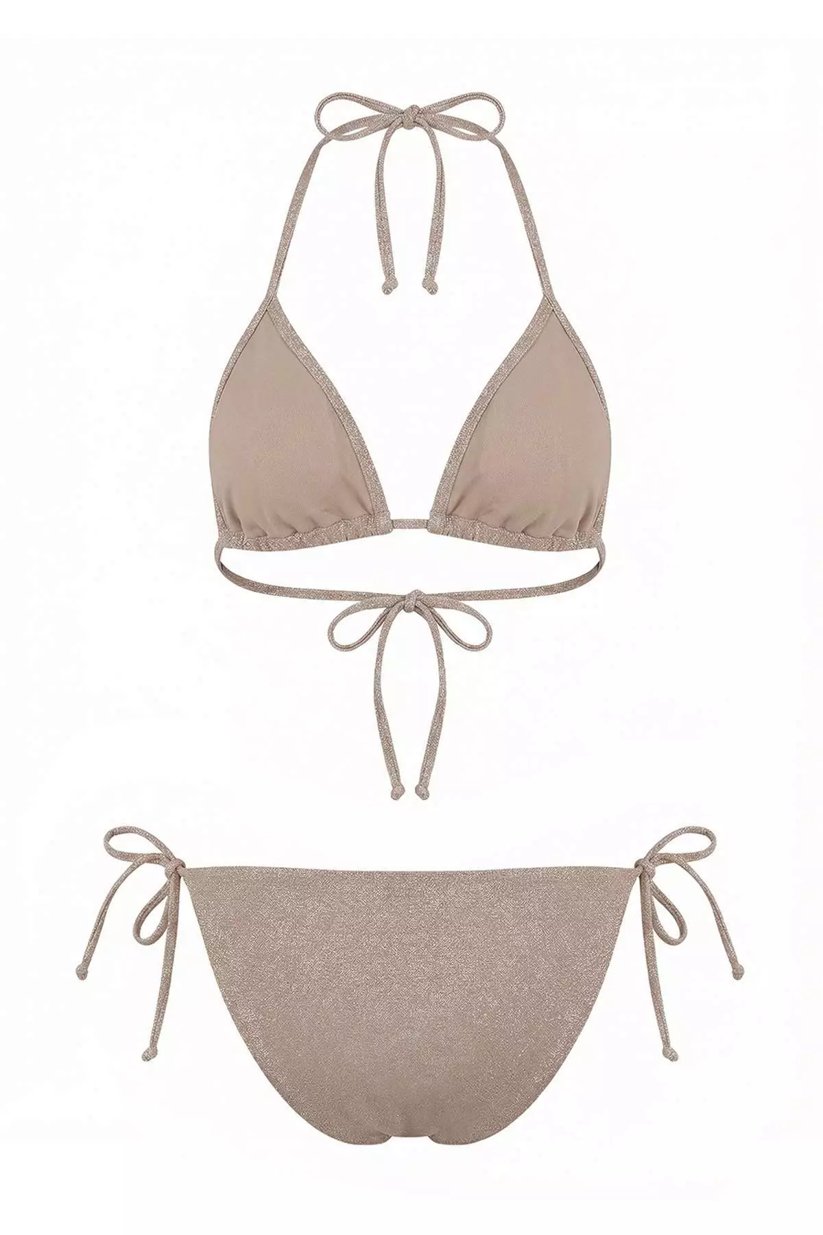 Mink Glitter Triangle Covered Buckle Regular Waist Regular Bikini Set Tbess26Bt46