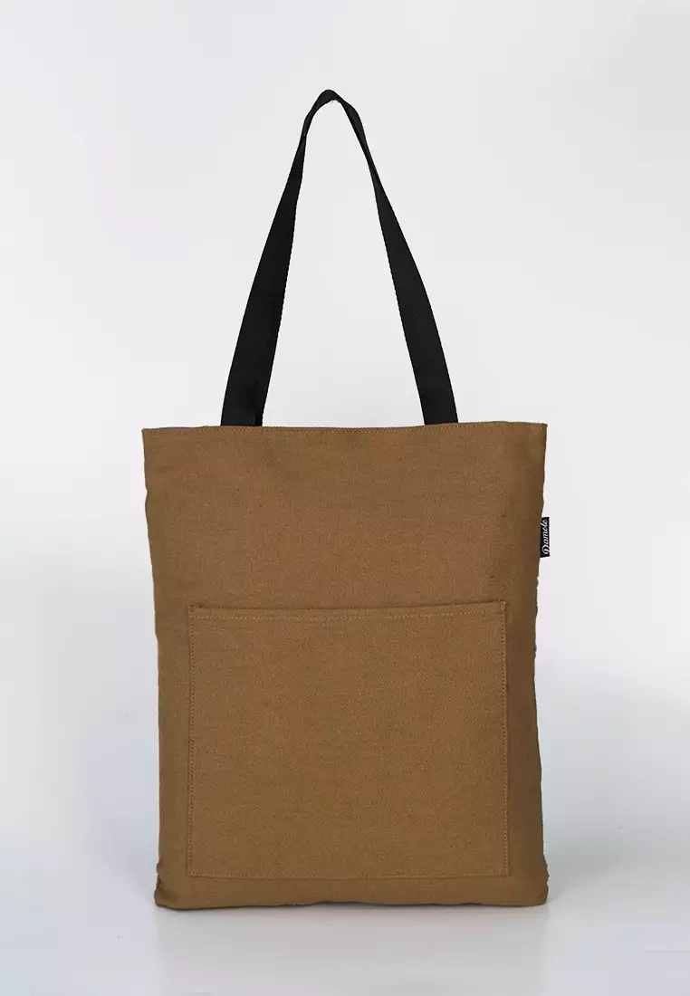 Tas Tote Bag Bahan Kanvas Penutup Resleting Arel Series Camel