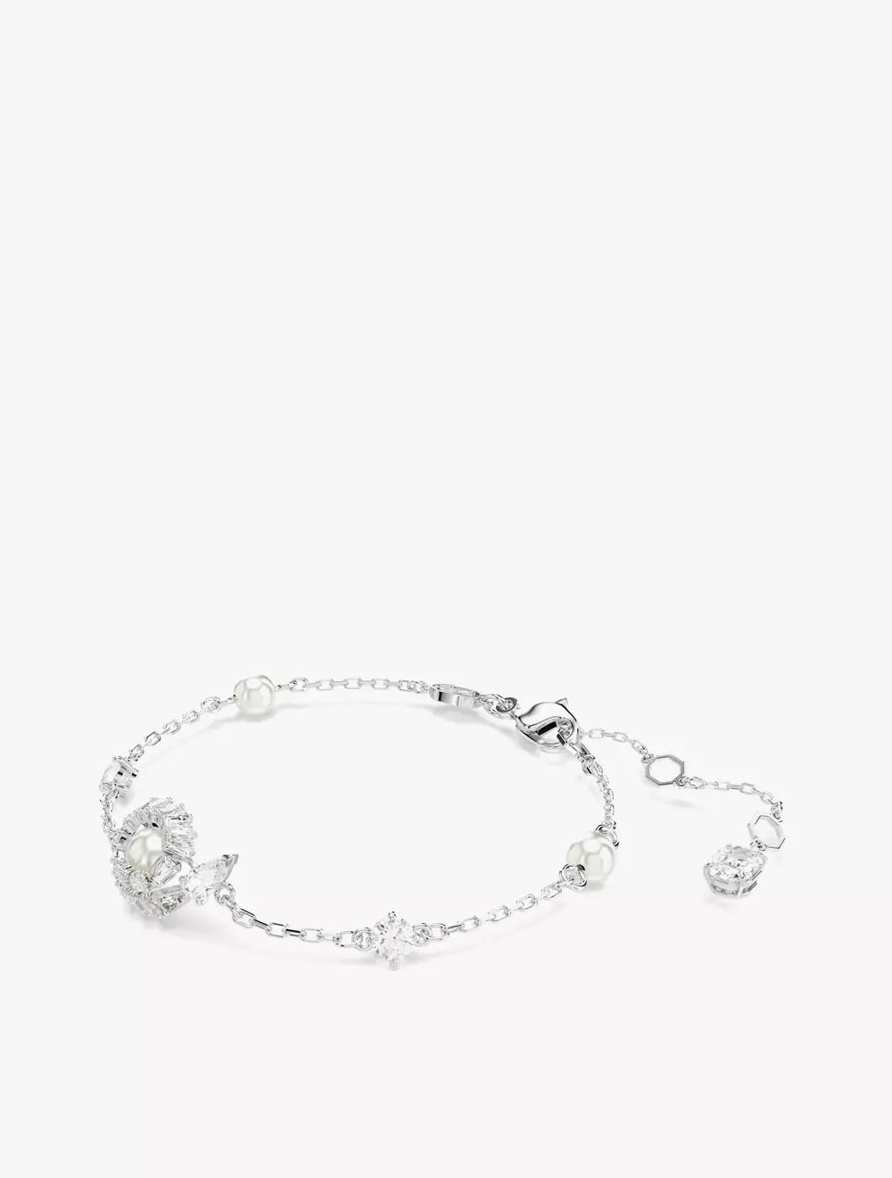 Snake bracelet, Crystal pearl, Mixed cuts, Year of the Snake, White, Rhodium plated - M - WHITE