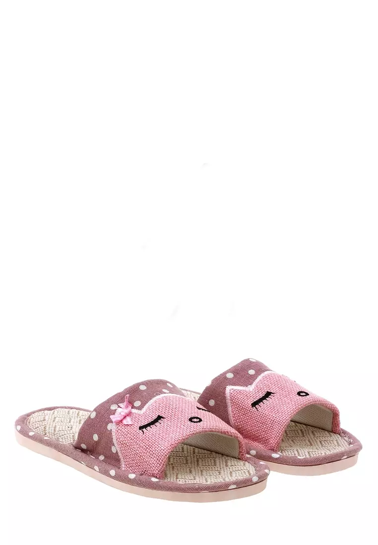 Asher Sandal Selop Wanita Cute Indoor Colorful Design Size 37-38 Material Kain ORIGINAL - Pink