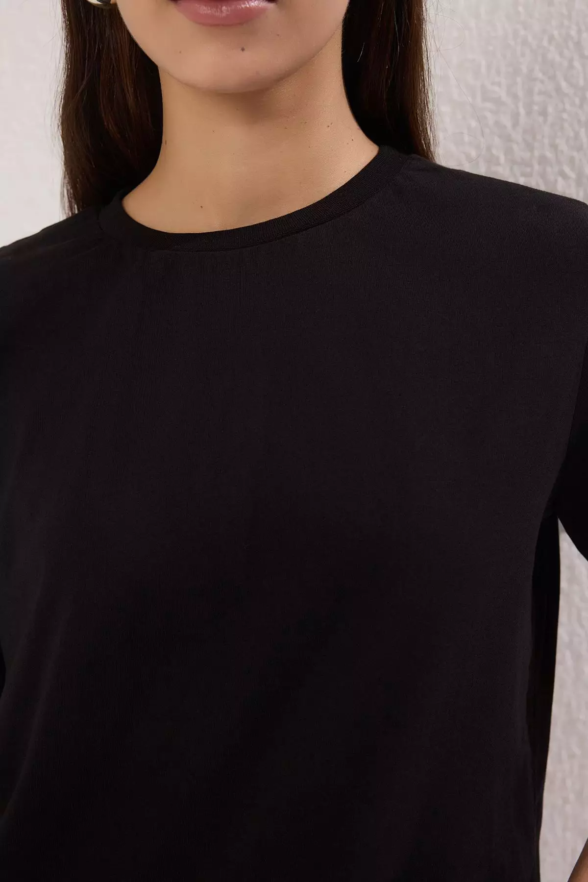 Black-Black Basic 100% Cotton Crew Neck 2-Pack Knitted T-Shirt TWOSS20TS0141