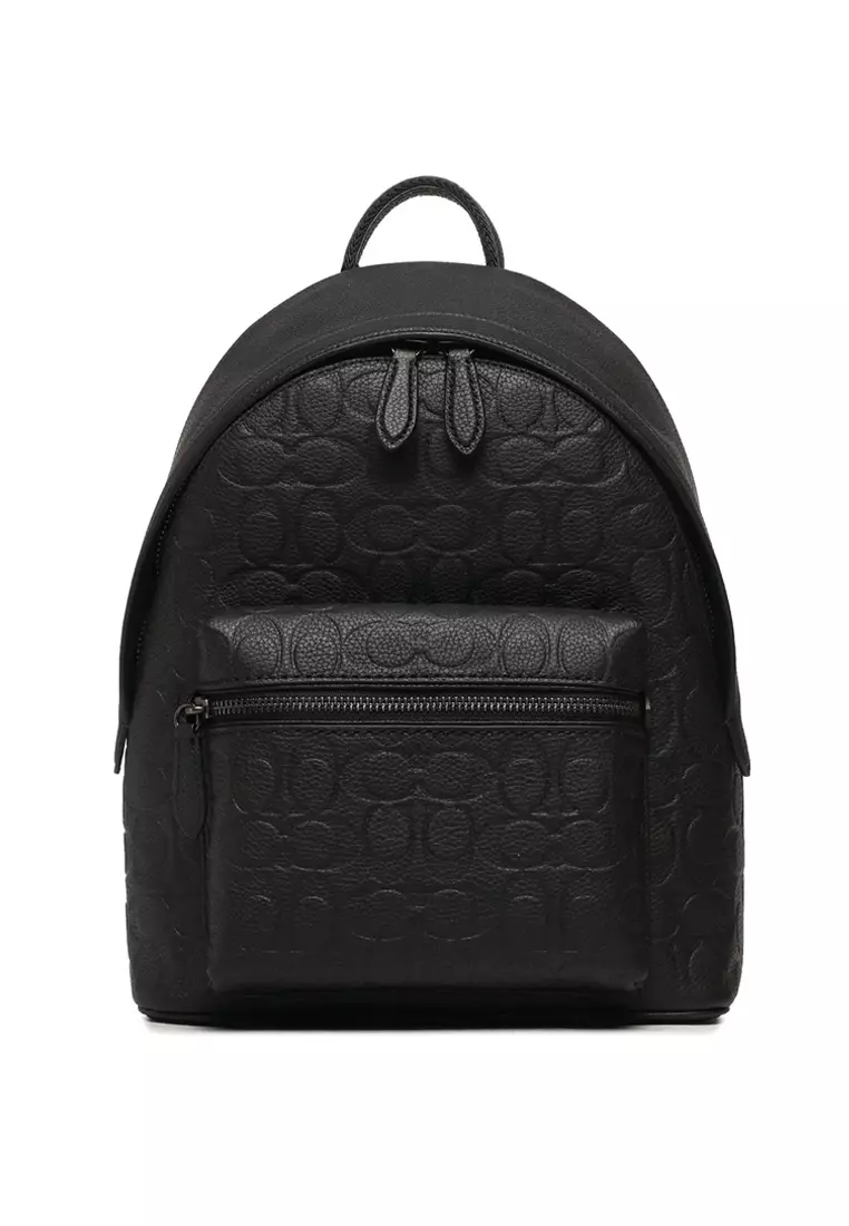 Coach leather backpack black sale