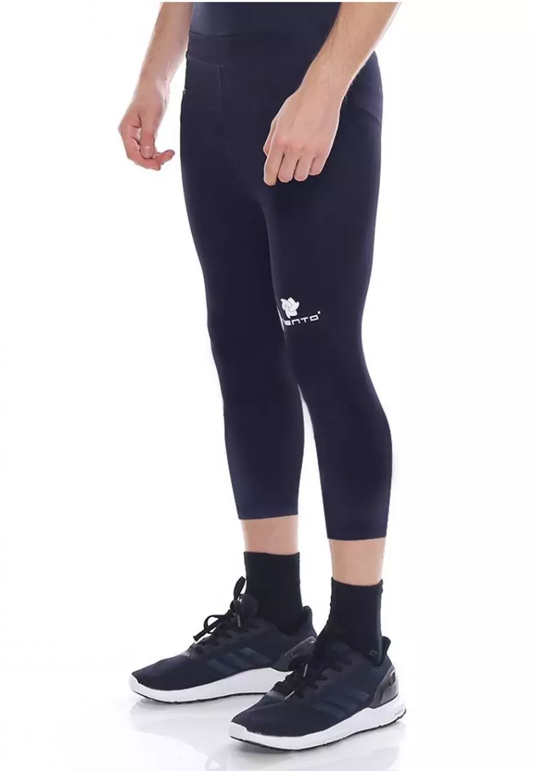 Tiento Man Compression 3/4 Pants Navy Celana Legging Leging Lejing Sebetis Pria Olahraga Lari Sepakbola Renang Fitness Futsal