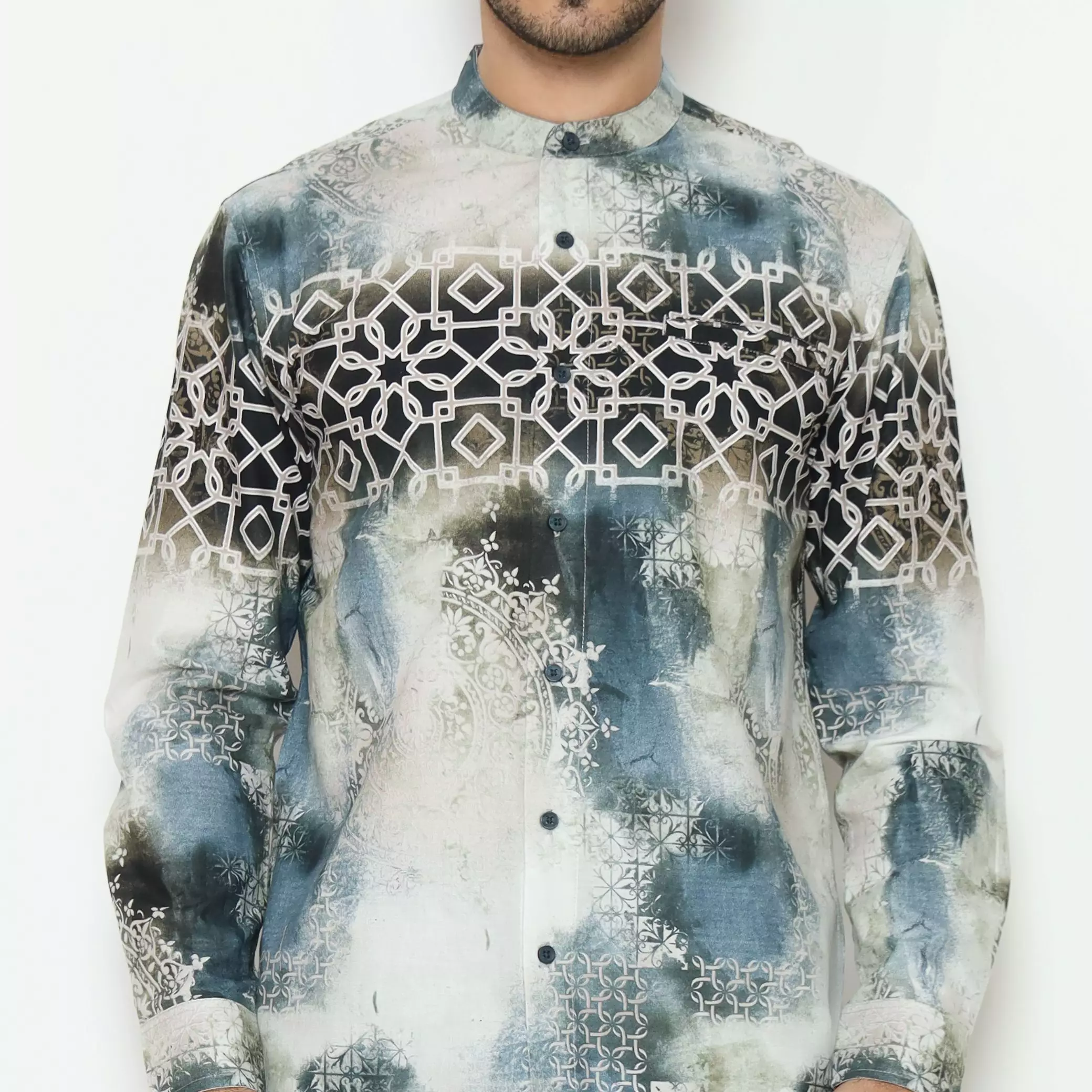 AMK Kemeja Koko Printing Pria Lengan Panjang KK Hessa L/s Blue