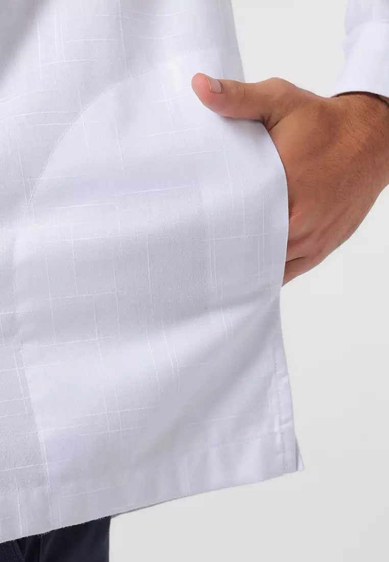 Kemeja Koko Pria Lengan Panjang KHALID WHITE Baju Muslim Pria