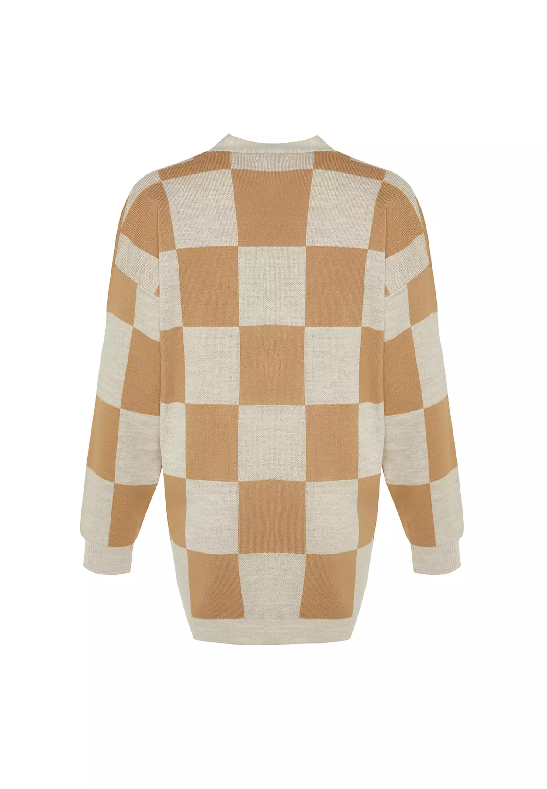 Check Pattern Knit Cardigan