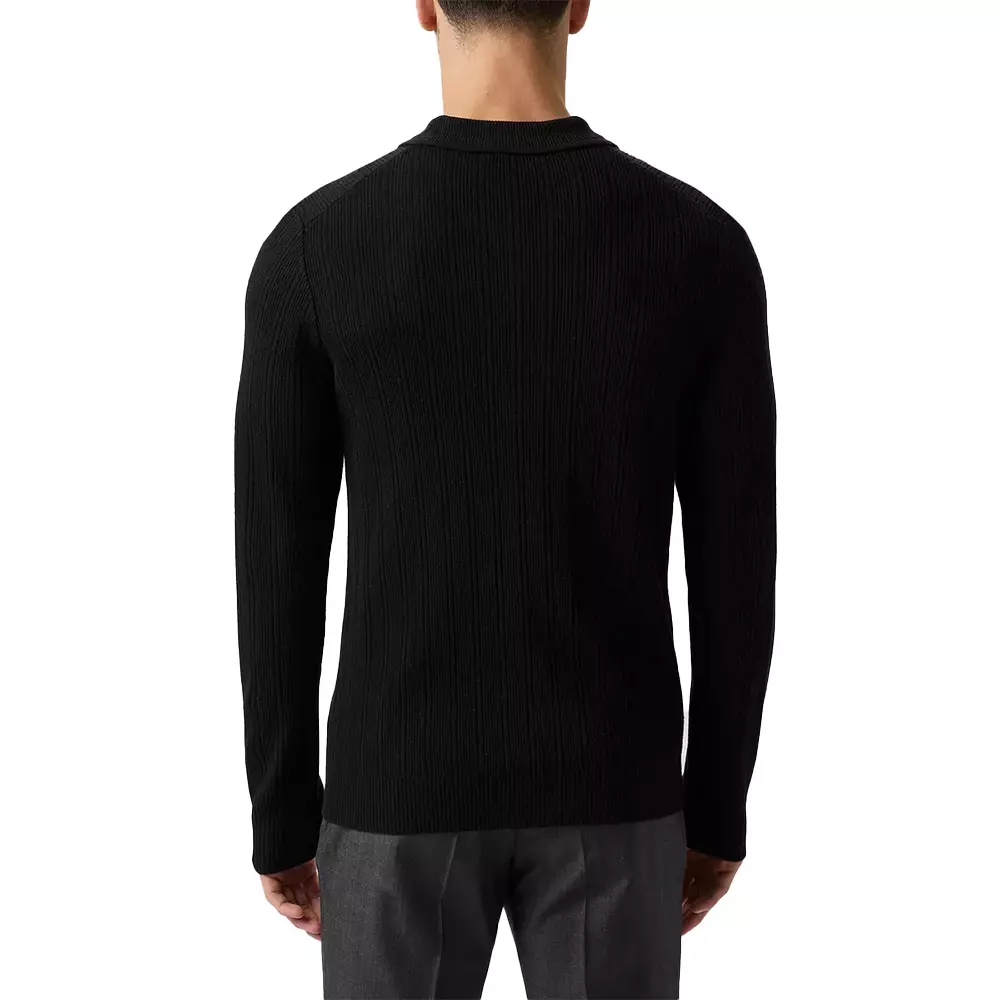 Sastoro Zip Knitted Long Sleeves Polo Shirt Black