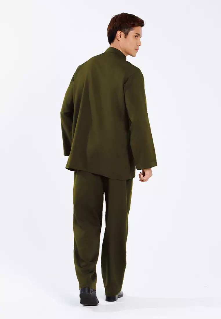 Alain Delon Baju Melayu Regular Fit Sedondon anak Budak - 19025001-47MossGreen