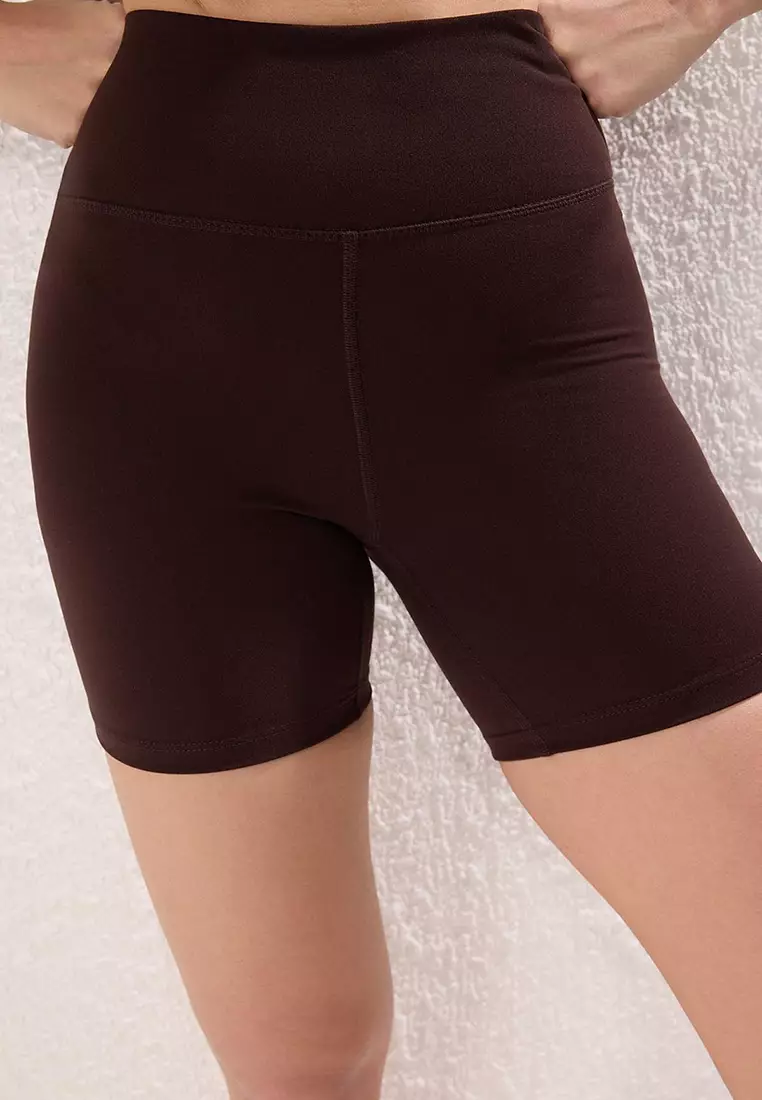 Brown Brushed Scuba Sports Leggings Thmss24Ty00020