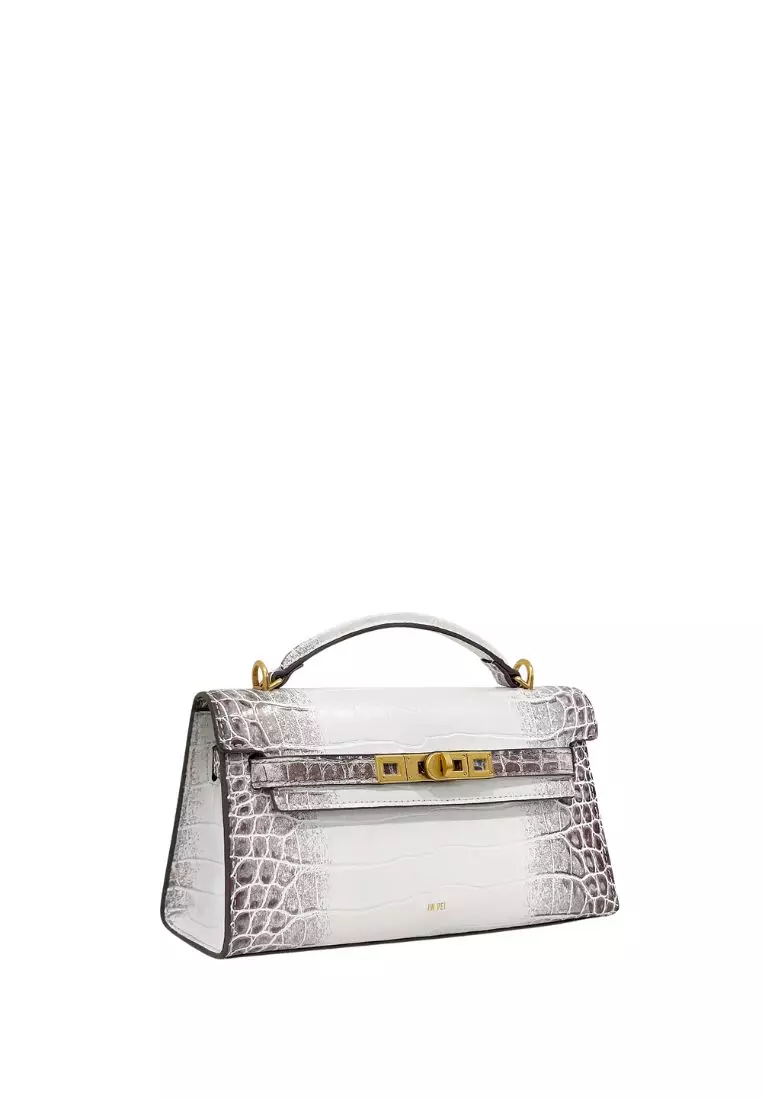 Noor Top Handle Bag - White Croc
