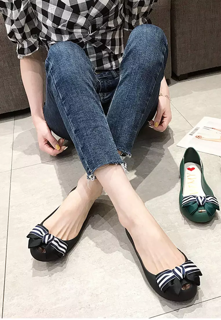 Bow Waterproof Jelly Flats Shoes