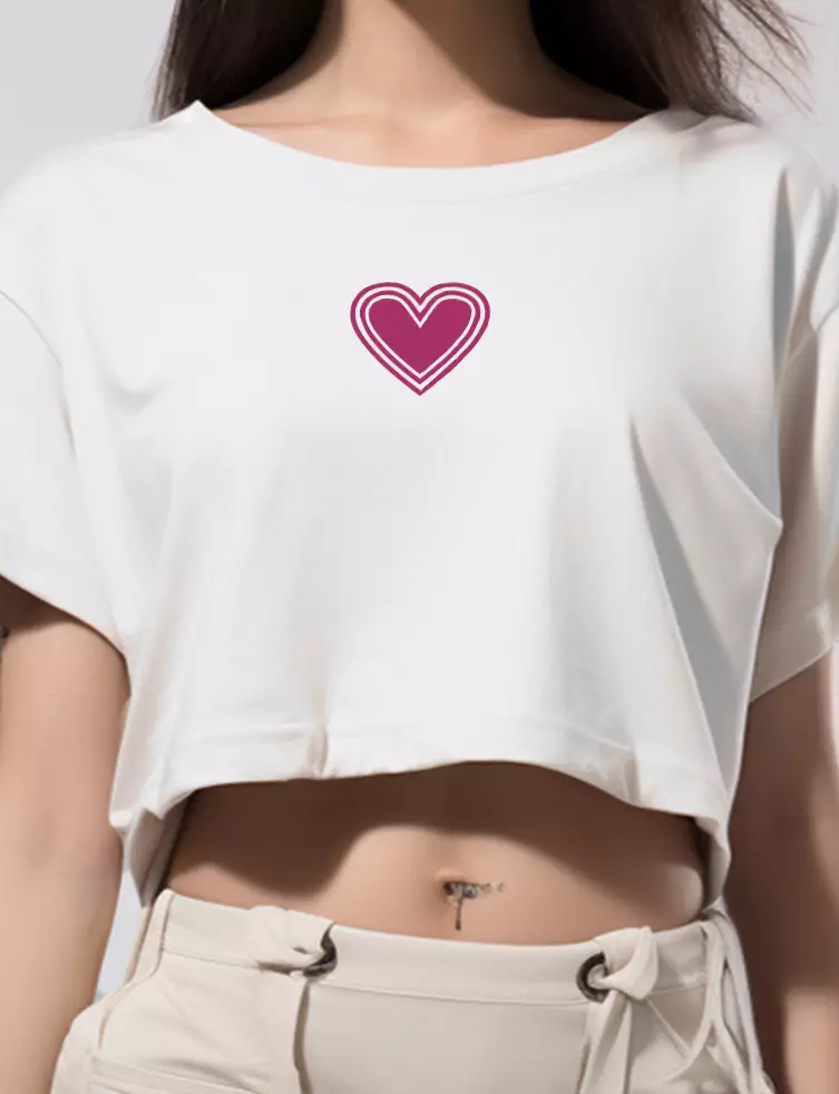 LTE91 kaos crop top oversize OLC wanita tulisan simpel layered hearts putih