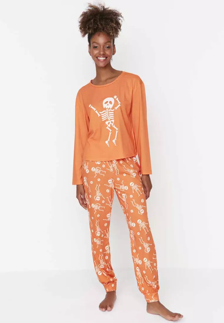 Buy Trendyol Orange Halloween Themed Knitted Pajamas Set Online