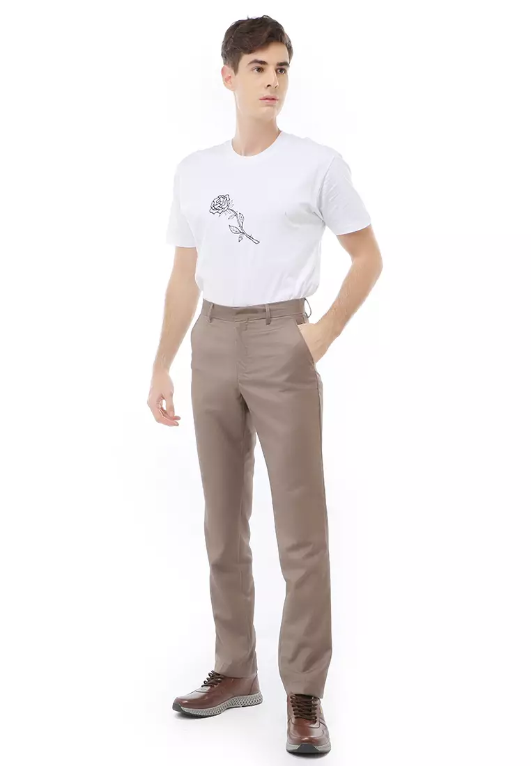 Locko Celana Panjang Formal Metalik Pria Slim Fit Material Wool ORIGINAL - Bronze