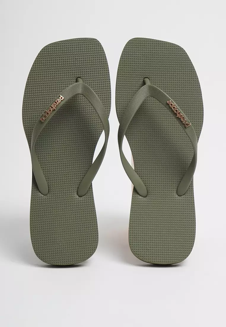 Women's Square Flip Flops With Metal Branding