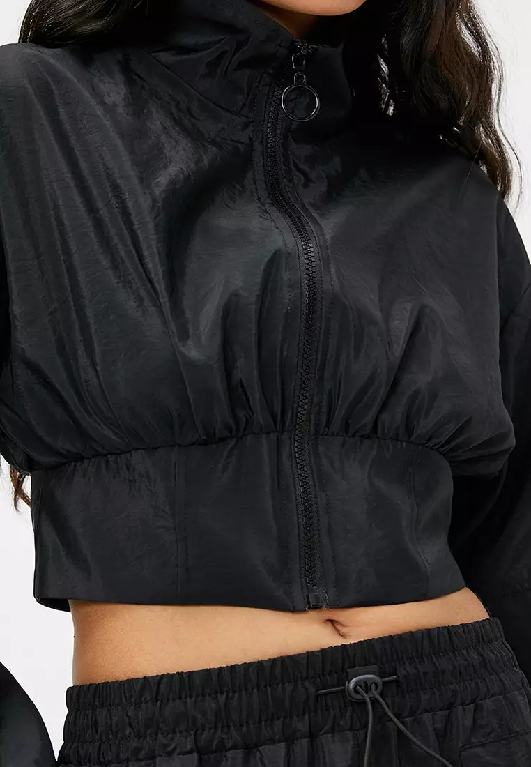 Stand Up Collar Crop Parachute Jacket