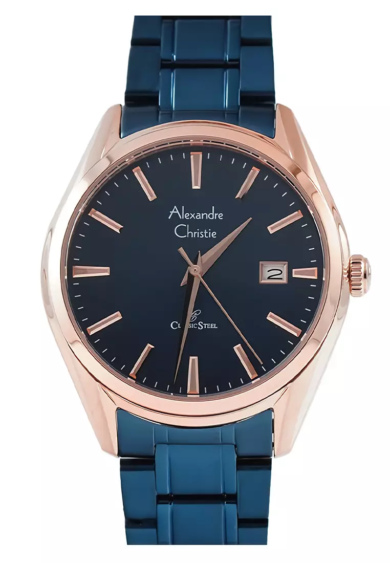 Alexandre Christie - Jam Tangan Pria - Rosegold - Blue Stainless Steel - 8681 MDBURBU