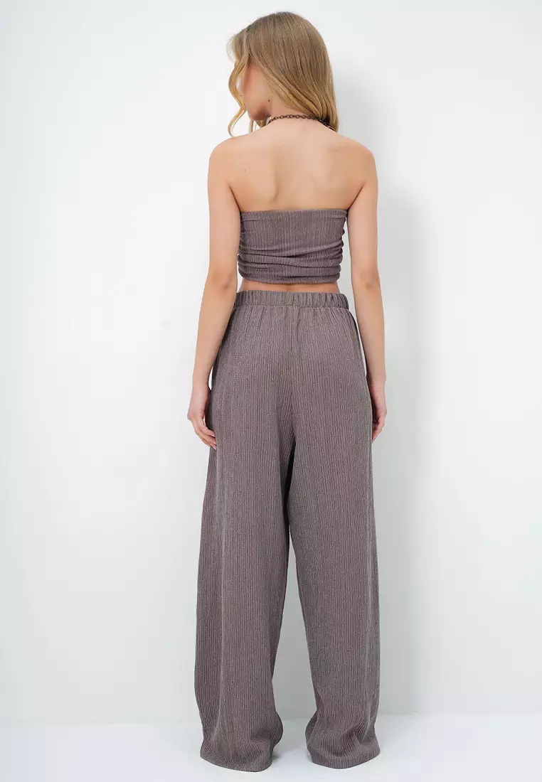 Bandeau Crop Top & Wide Leg Pants Set